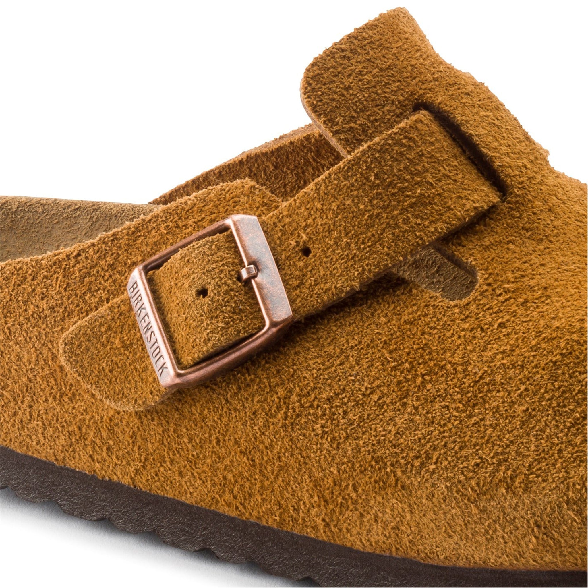 Buckle view of Birkenstock Boston Suede Flat Sandals Mink 1009542